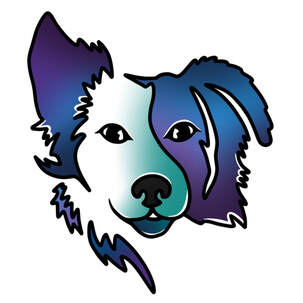 Blue and purple dog head tattoo design for sale.
