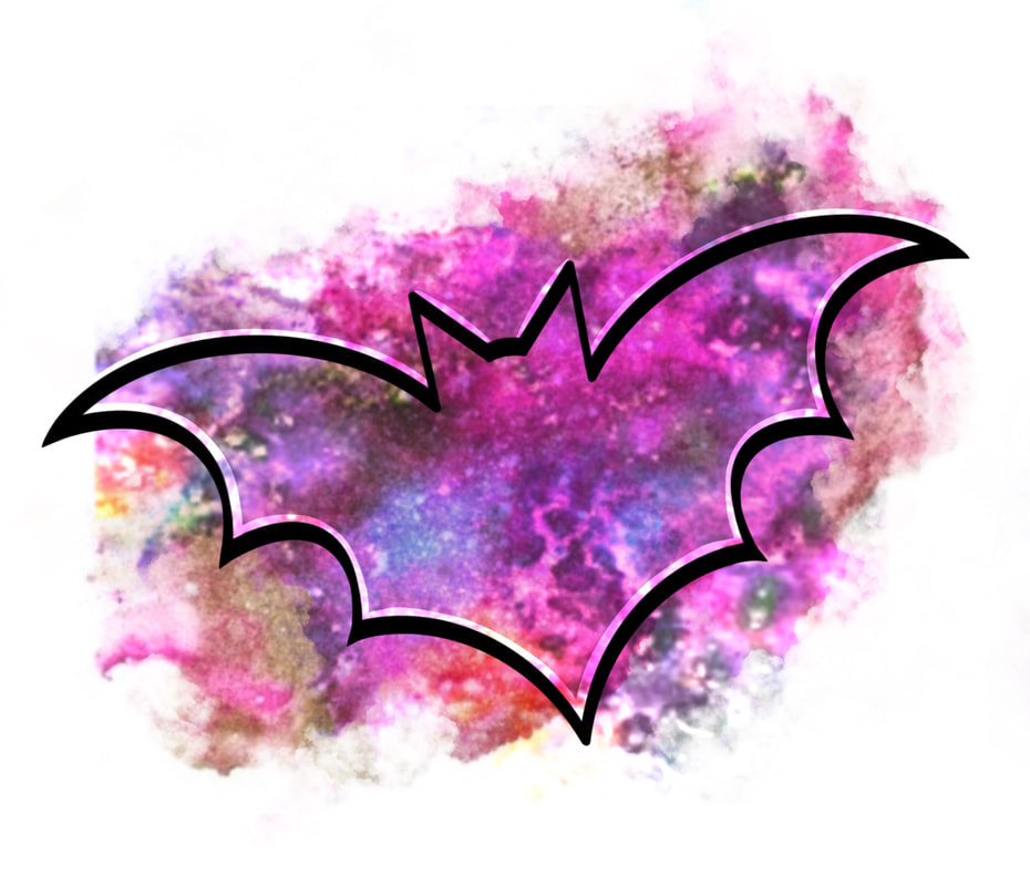 Purple and orange galaxy bat tattoo design. Halloween tattoo flash for sale.
