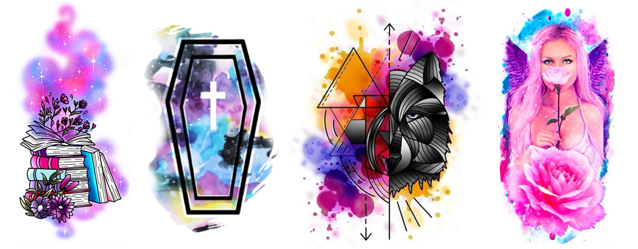 Watercolor tattoo design examples.